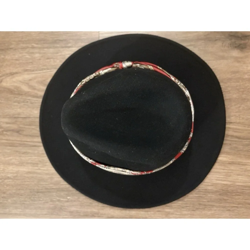 Vintage Adora Black Felt Fedora Hat with Red Paisley Satin Band